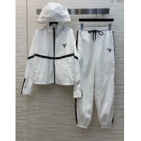 Top Quality Prada Jacket and Pants Activewear Set 0214 White 2025