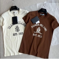 ​Most Popular Prada Cotton T-Shirt 0214 White/Brown 2025