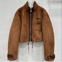 Top Grade Prada Suede Wool Jacket 021402 Brown 2025