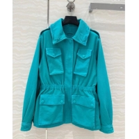 Reasonable Price Prada Cotton Denim Jacket 0214 Turquoise Blue 2025