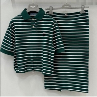 Cheap Design Prada Cotton Striped Polo Shirt and Skirt Set 0215 Green 2025