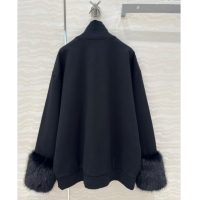 New Design Prada All Black Coat with Fur Charm C030609 2025