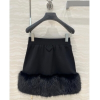 Low Price Prada All Black Skirt with Fur Charm C030609 2025