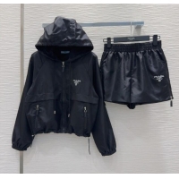 Top Design Prada Jacket and Shorts Set C0306027 Black 2025