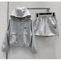 Pretty Style Prada Jacket and Shorts Set C0306027 Light Grey 2025