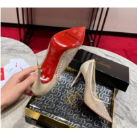 Duplicate Christian Louboutin Apostropha Mesh Strass Pumps 10cm Beige 0220035