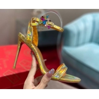 Buy Luxury Christian Louboutin Goldie Joli Laminated Leather Heel Sandals 10cm Gold Yellow 0220043