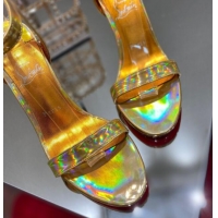 Buy Luxury Christian Louboutin Goldie Joli Laminated Leather Heel Sandals 10cm Gold Yellow 0220043