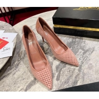 Popular Style Christian Louboutin Kate Pumps 10cm in Patent Leather and Perforated Suede Pink 0220047