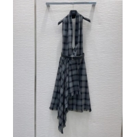 Top Grade Dior Wool Blend Check Shawl Dress 0214 Grey 2025