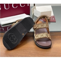 Good Looking Gucci GG Canvas and Strass Flat Strap Sandals with Double G Beige GG02281