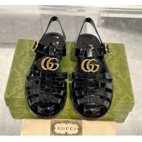 Sophisticated Gucci Rubber Flat Sandals with Double G Black/Gold-Tone 0228069