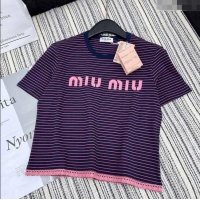 Grade Quality Miu Miu Striped T-Shirt with Lace Trim 0116 Pink/Blue 2025