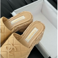 Classic Hot Chanel Fabric Wedge Slide Sandal CH21401 Beige