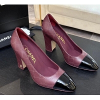Buy Discount Chanel Printed Quilted & Patent Calfskin Leather Pumps 8.5cm Burgundy 0228099