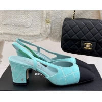 Purchase Chanel Quilted Suede & Grosgrain Slingback Pumps 6.5cm with Studs G31318 Pale Blue