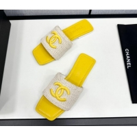 Stylish Chanel Woven Flat Slides Sandal with CC Yellow CH030106