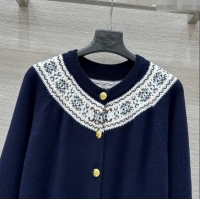 Free Shipping Celine Cashmere Cardigan 0325 Dark Blue/White 2025