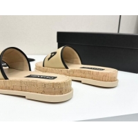 Luxury Chanel Calfskin Flat Slides Sandal with Letters Beige 2025 CH030303