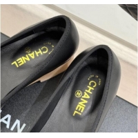 Best Price Chanel Calfskin & Wood-Like Loafers 4cm with Camellia Bloom Black2 2025 CH030305