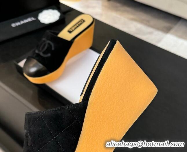 Purchase Chanel Suede Wedge Mules Black 2025 CH030308