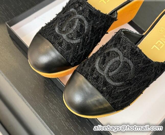 Classic Hot Chanel Tweed Wedge Mules Black 2025 CH030308