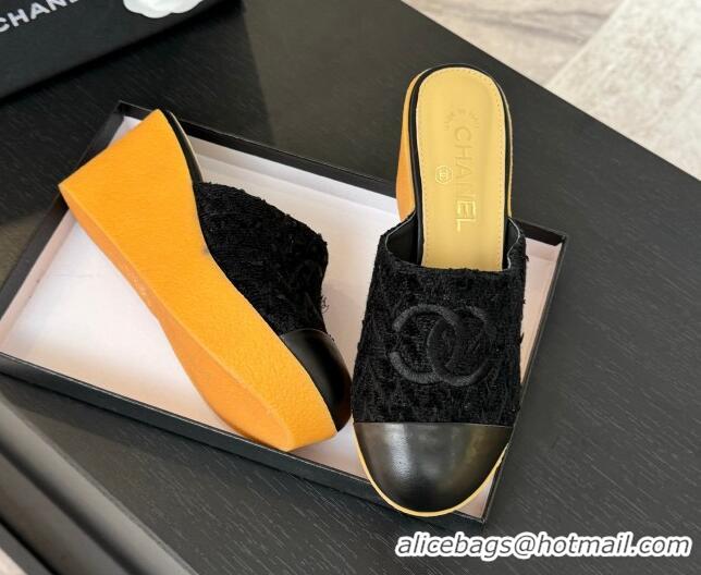 Classic Hot Chanel Tweed Wedge Mules Black 2025 CH030308