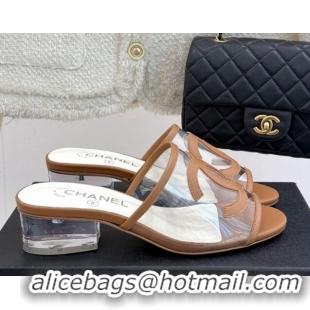 Cheap Price Chanel PVC Heel Slides Sandal Brown 2025 CH030312