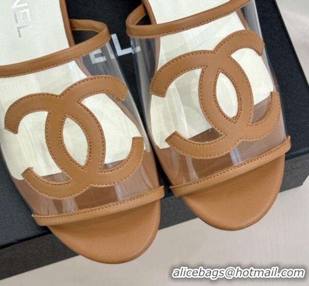 Cheap Price Chanel PVC Heel Slides Sandal Brown 2025 CH030312