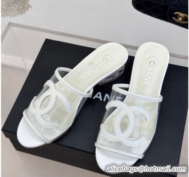 Big Discount Chanel PVC Heel Slides Sandal White 2025 CH030312