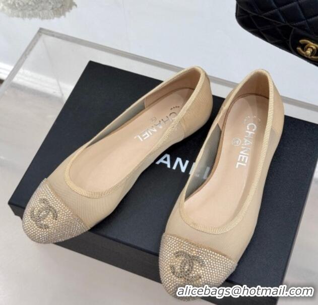 Charming Chanel Mesh & Strass Ballet Flats Beige 2025 CH030313