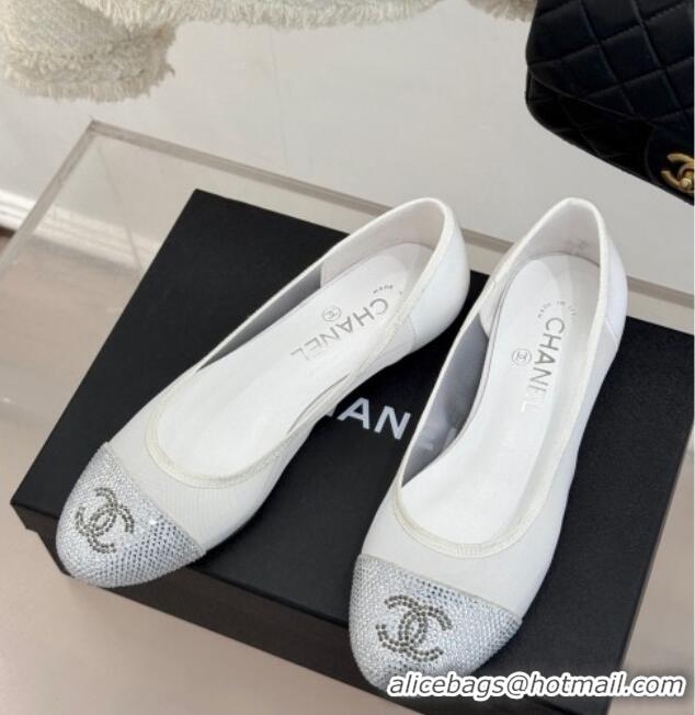 Popular Style Chanel Mesh & Strass Ballet Flats White 2025 CH030313