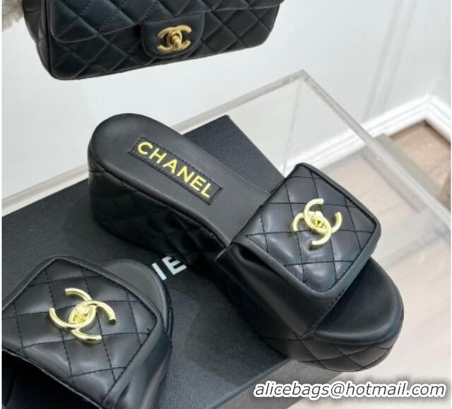 1:1 aaaaa Chanel Quilted Lambskin Wedge Slides Sandal with Foldover Black 2025 CH030314