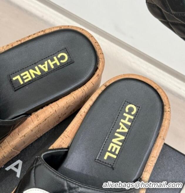 Best Product Chanel Quilted Lambskin & Wood-Like Platform Slides Sandal Black 2025 CH030316