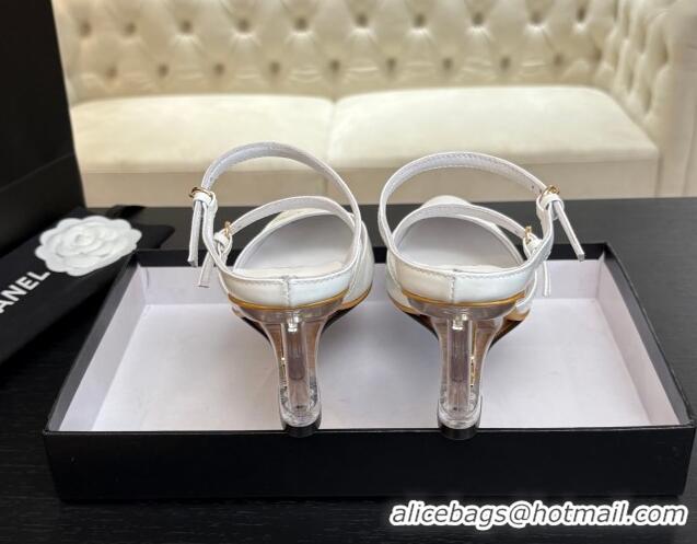 Good Looking Chanel Patent Calfskin Wedge Mules with Buckle Strap and Clear Heel White 2025 CH030321