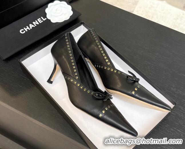 Purchase Chanel Lambskin Pumps 6.5cm with Studs and Bow Black 2025 CH030322