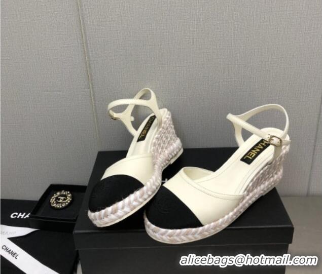 Good Looking Chanel Lambskin Wedge Open Back Pumps 7.5cm White 2025 CH030324