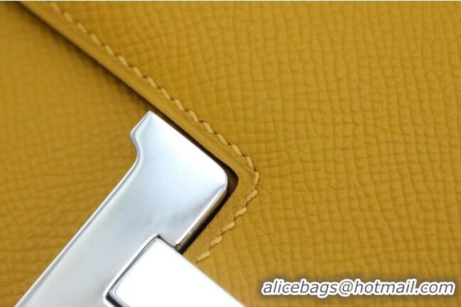 New Design Hermes Mini Constance 19 Bag in Original Epsom Leather H2802 Amber Yellow/Silver 2025(Full Handmade)