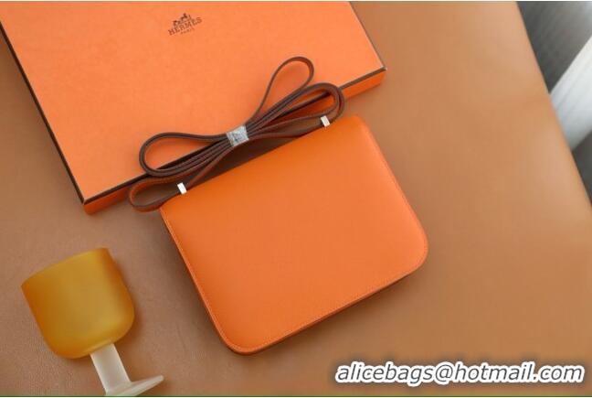 Buy Fashionable Hermes Mini Constance 19 Bag in Original Epsom Leather H2802 Orange/Silver 2025(Full Handmade)
