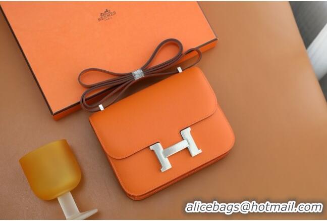 Buy Fashionable Hermes Mini Constance 19 Bag in Original Epsom Leather H2802 Orange/Silver 2025(Full Handmade)