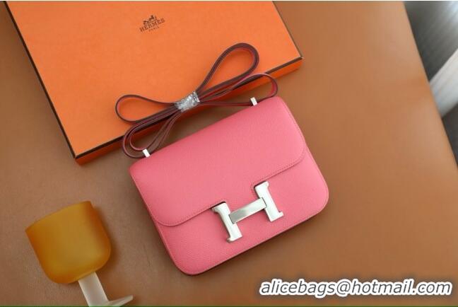 Top Design Hermes Mini Constance 19 Bag in Original Epsom Leather H2802 Lippie Pink/Silver 2025(Full Handmade)