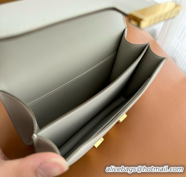 Popular Style Hermes Mini Constance 19 Bag in Original Evercolor Leather H2803 Pearl Gray/Gold 2025(Full Handmade)