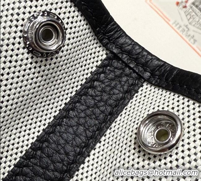 Famous Brand Hermes Garden Party Mini Bag 23cm in Canvas and Negonda Calfskin H1084 Black 2025(Half Handmade)