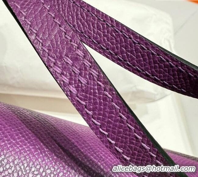 Pretty Style Hermes Constance Elan Bag in Epsom Leather H1089 Anemone Purple/Gold 2025(Half Handmade)