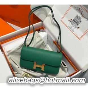 Luxury Cheap Hermes Constance Elan Bag in Epsom Leather H1089 Peacock Green/Gold 2025(Half Handmade)