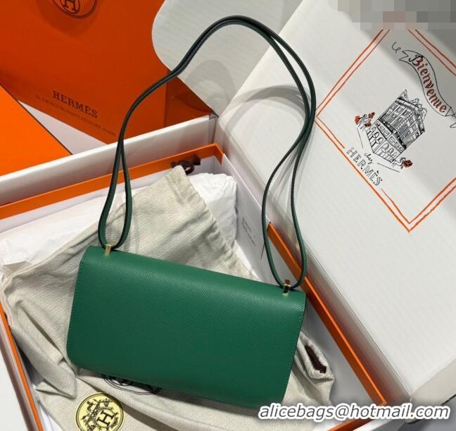 Luxury Cheap Hermes Constance Elan Bag in Epsom Leather H1089 Peacock Green/Gold 2025(Half Handmade)