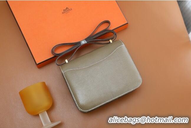 Super Quality Hermes Mini Constance 19 Bag in Original Lizard Leather H0210 Gray/Gold 2025(Full Handmade)