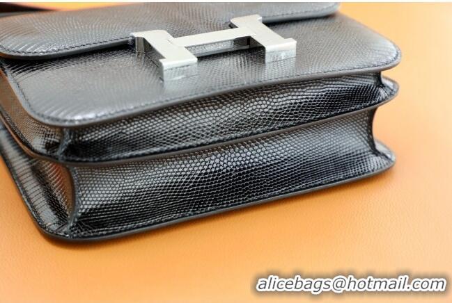 Best Price Hermes Mini Constance 19 Bag in Original Lizard Leather H0210 Black/Silver 2025(Full Handmade)