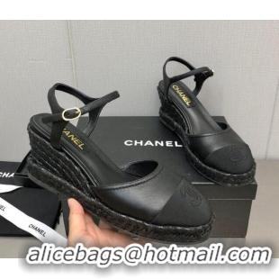 Popular Style Chanel Lambskin Wedge Open Back Pumps 7.5cm Black 2025 CH030324