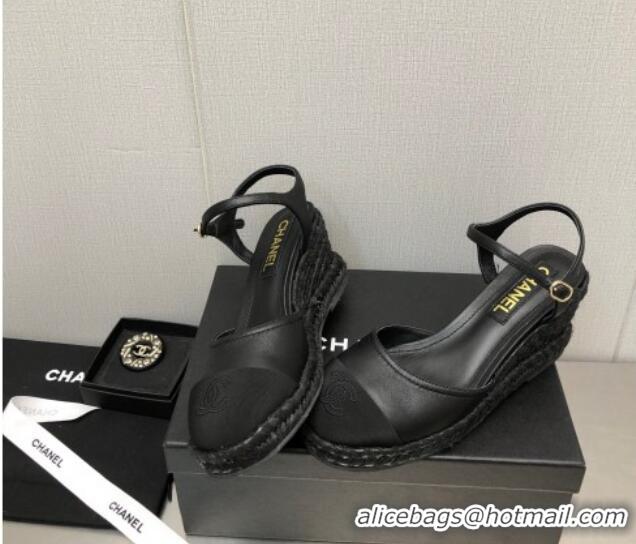 Popular Style Chanel Lambskin Wedge Open Back Pumps 7.5cm Black 2025 CH030324
